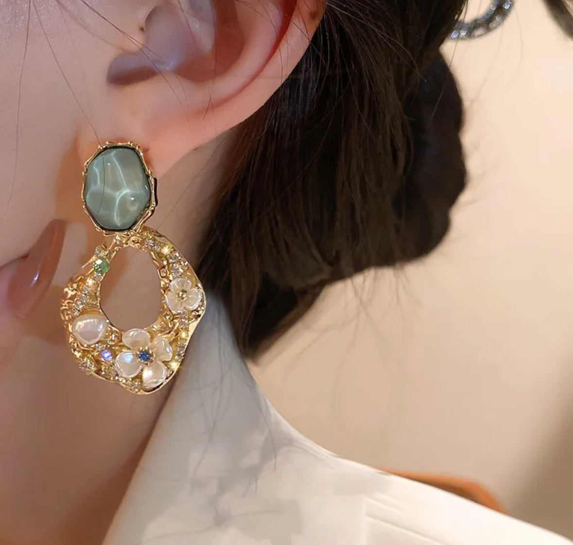 Flower and Pearl Drop Earrings