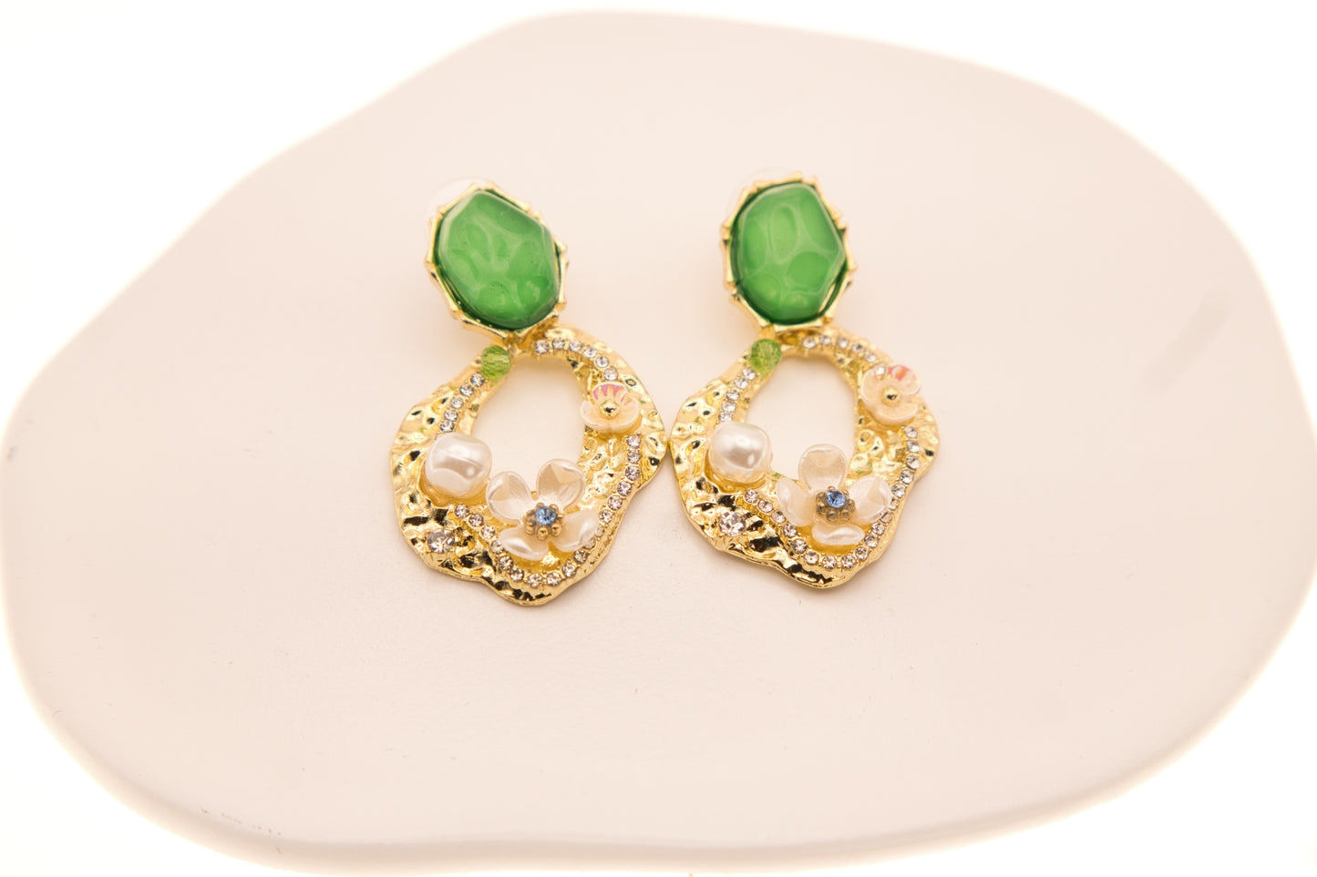 Flower and Pearl Drop Earrings