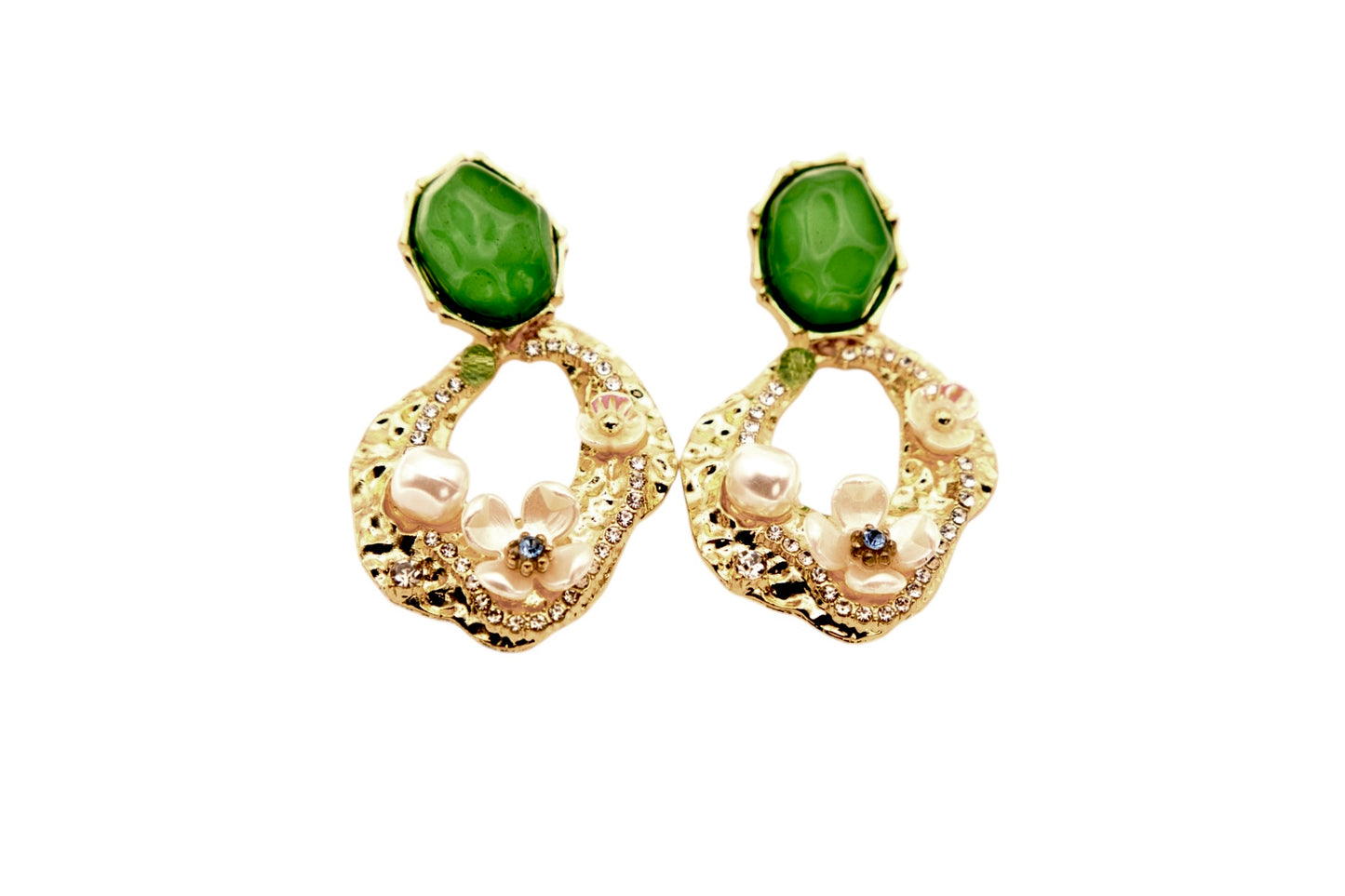 Flower and Pearl Drop Earrings