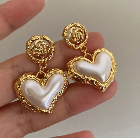 Heart-Shape Pearl Drop Earrings