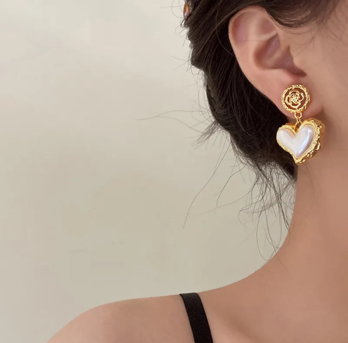 Heart-Shape Pearl Drop Earrings