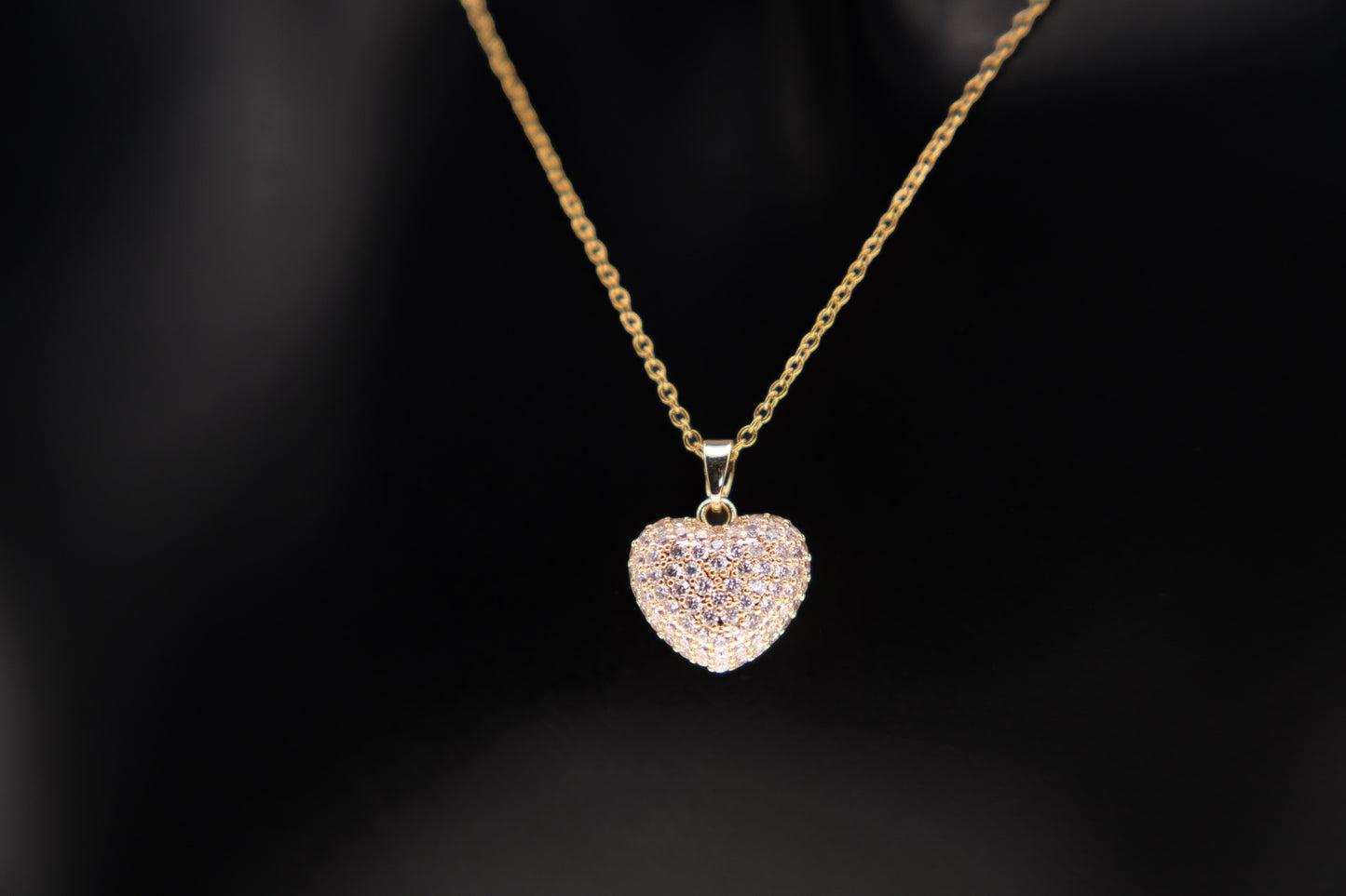 Heart Shape Rhinestone Necklace -18k Gold plated