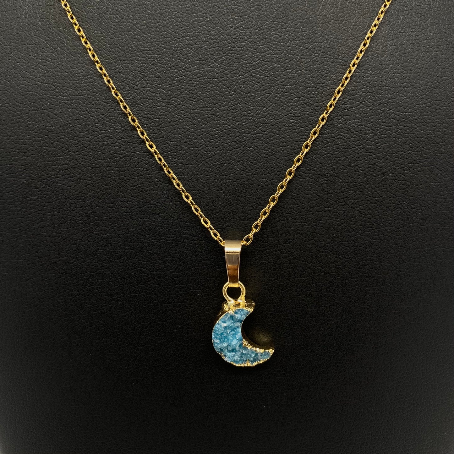 Blue Druzy Resin Moon Necklace