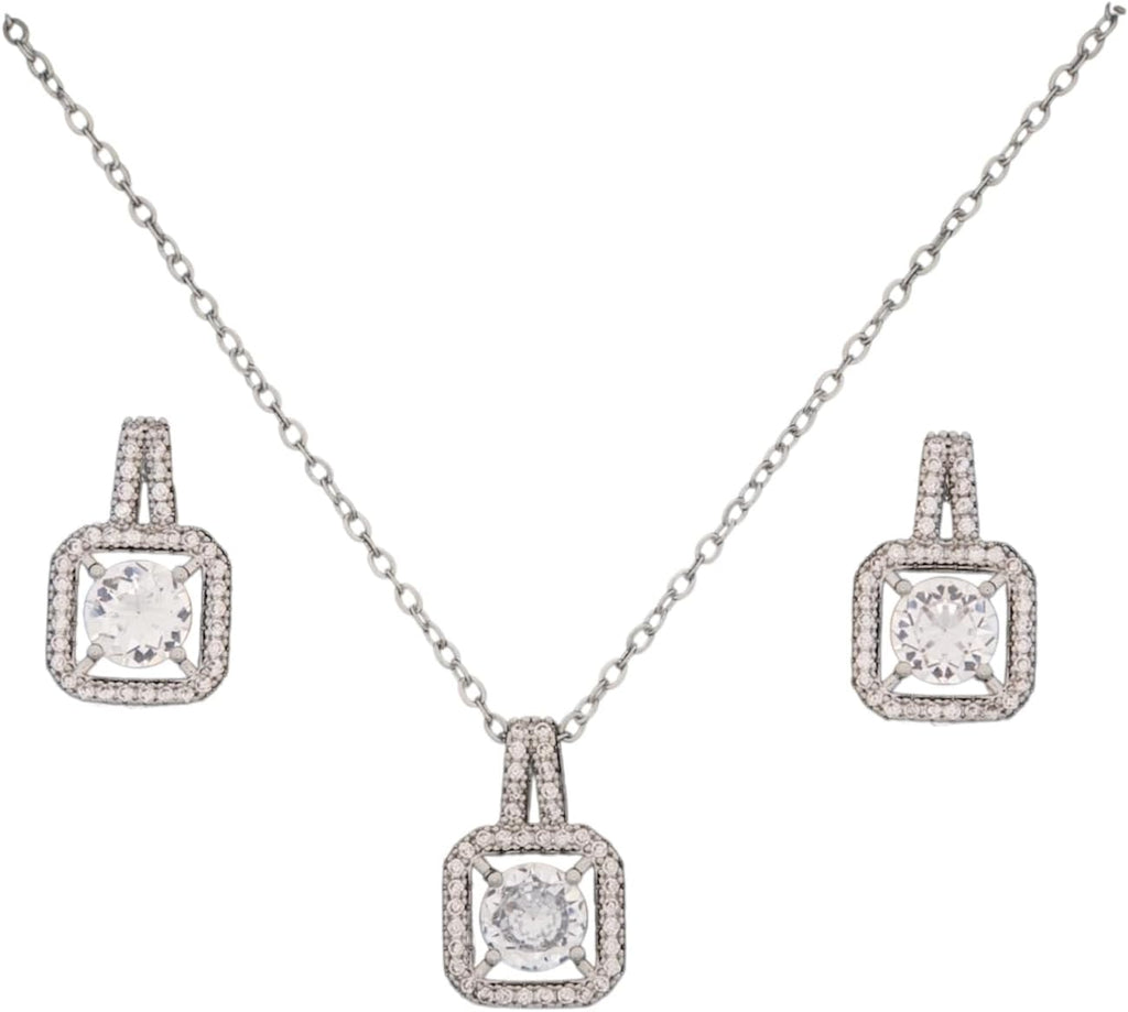 Elegant Crystal Pendant Necklace, Gold Chain, Square Cut Cubic Zirconia, Double Drop Design with Pave Setting