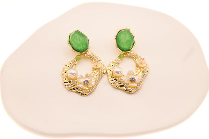 Flower and Pearl Drop Earrings