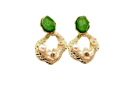 Flower and Pearl Drop Earrings