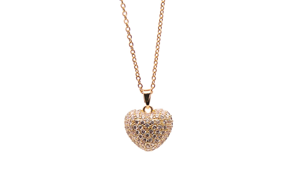Heart Shape Rhinestone Necklace -18k Gold plated