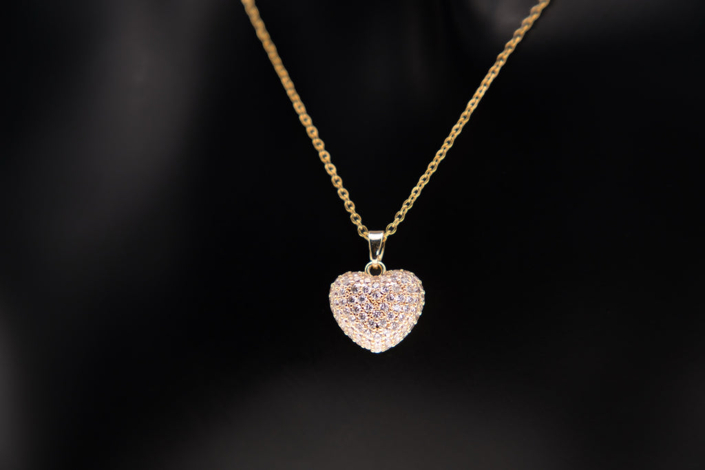 Heart Shape Rhinestone Necklace -18k Gold plated