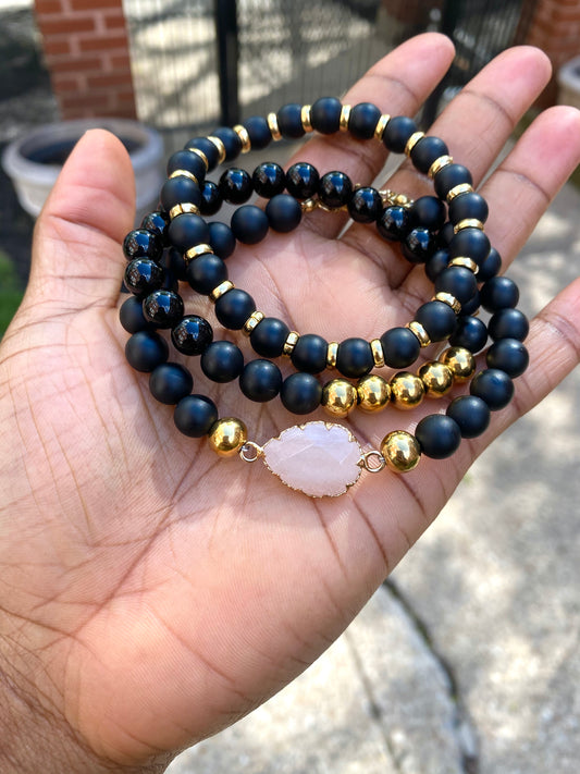 Matte Onyx Rose Quartz Stack
