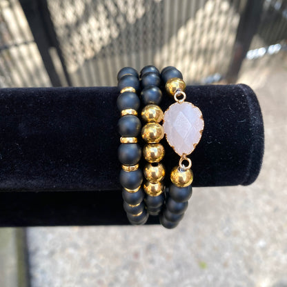 Matte Onyx Rose Quartz Stack