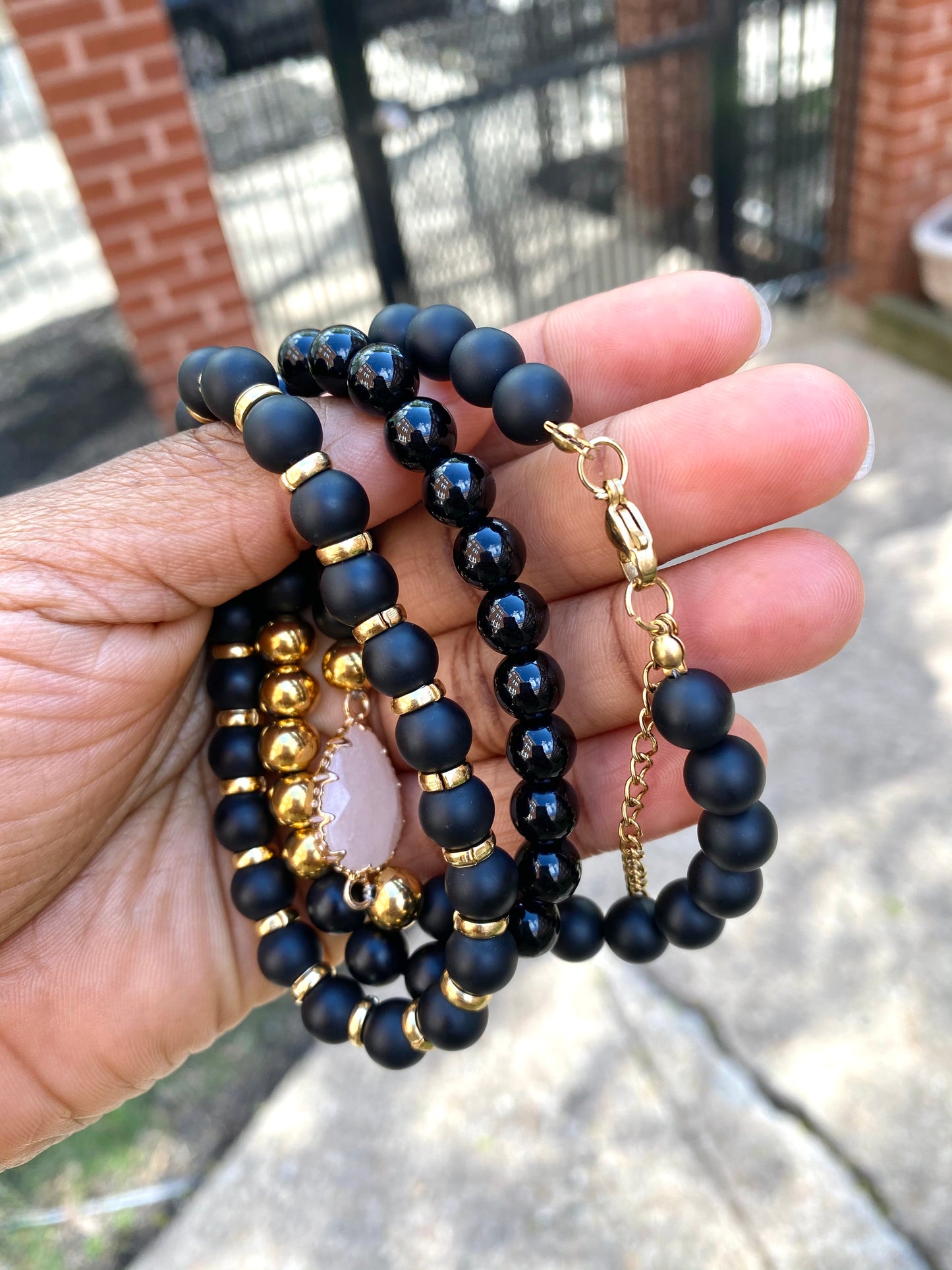 Matte Onyx Rose Quartz Stack