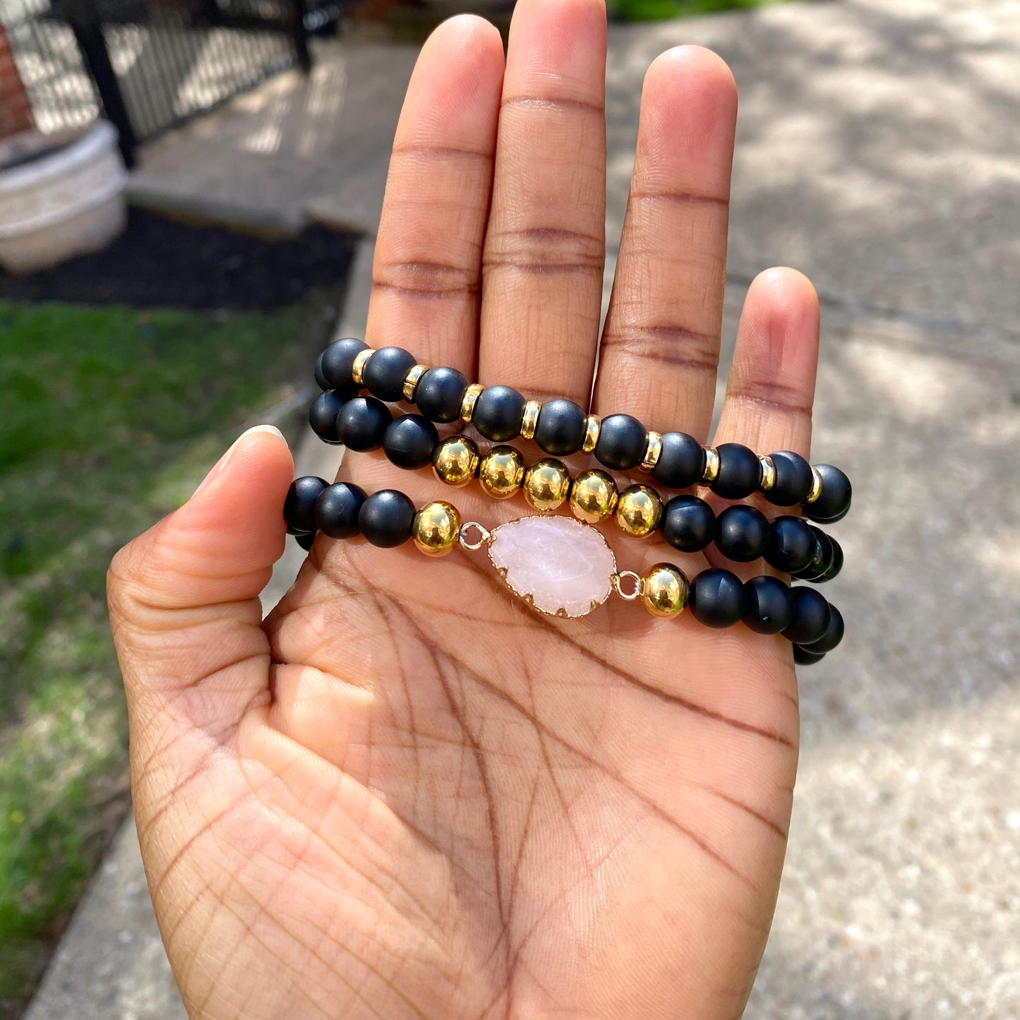 Matte Onyx Rose Quartz Stack