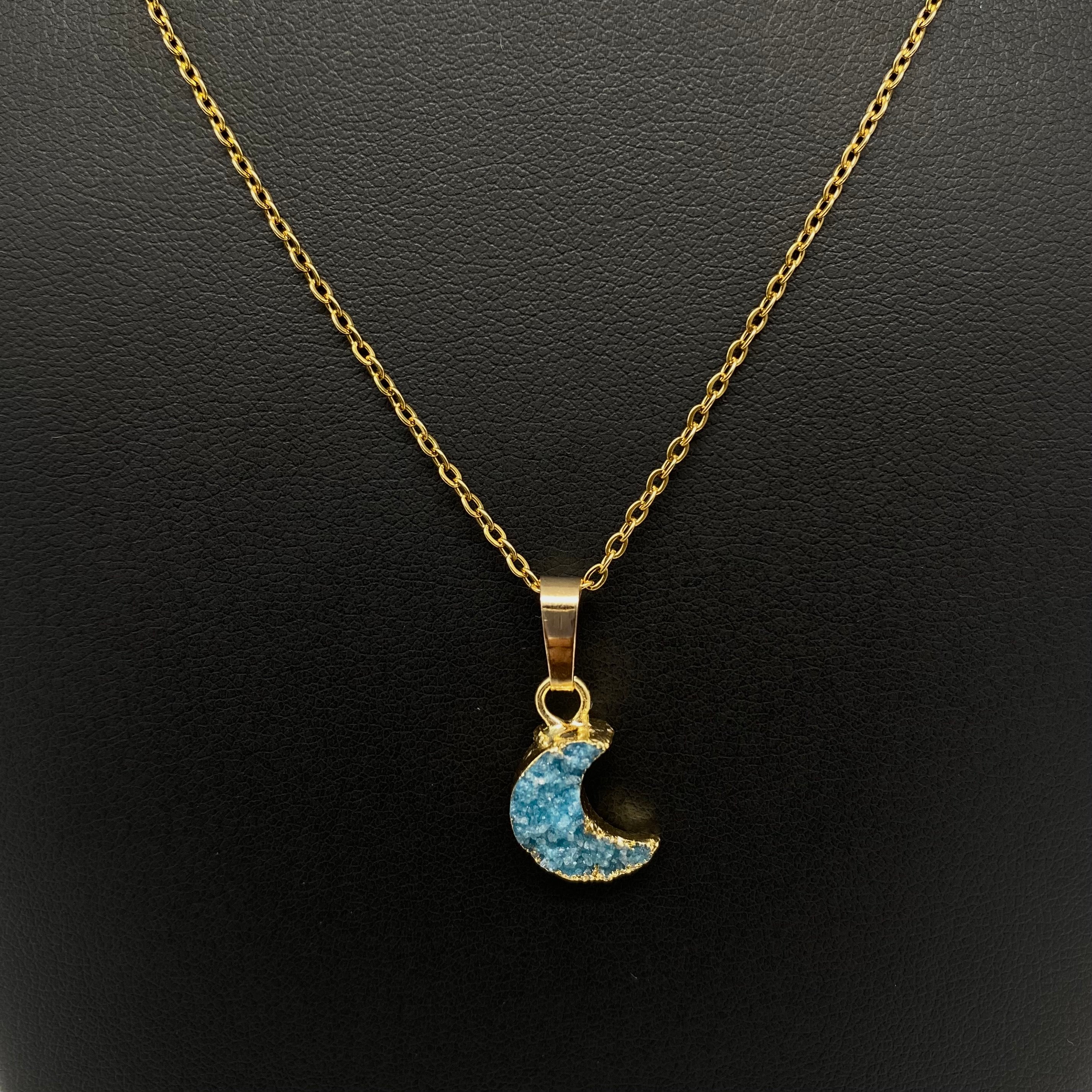 Blue Druzy Resin Moon Necklace